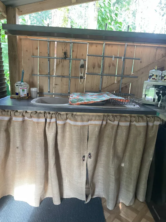 Karen's kitchen curtain from hessian