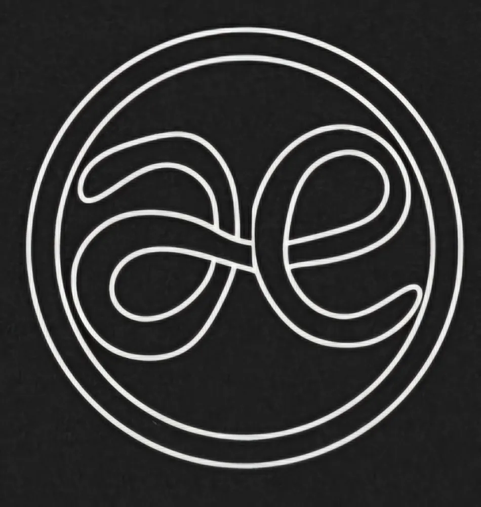 logo of Abundant Earth, showing the letters a and e joined in the form of a knot within a circle